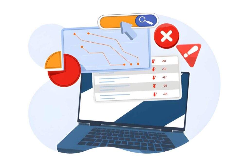 Local SEO mistakes dashboard showing declining search performance